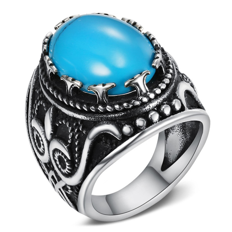 Chevalière Bague Biker Turquoise Hibou 24mm bobijoo