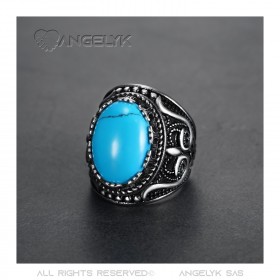 Chevalière Bague Biker Turquoise Hibou 24mm bobijoo