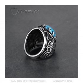 Chevalière Bague Biker Turquoise Hibou 24mm bobijoo