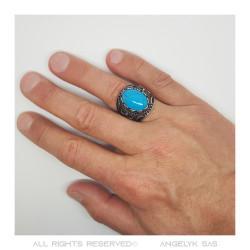 BA0362 BOBIJOO Jewelry Signet Ring Biker Turquoise Owl 24mm