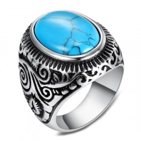 BA0363 BOBIJOO Jewelry Signet Ring Biker Turquoise Triskele 22mm