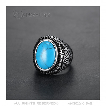 BA0363 BOBIJOO Jewelry Signet Ring Biker Turquoise Triskele 22mm