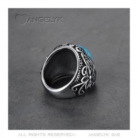 BA0364 BOBIJOO Jewelry Siegelring Ring Biker Türkis Blume 21mm