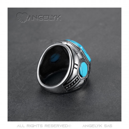 BA0365 BOBIJOO Jewelry Signet Ring Biker 3 Turquoise Maya 21mm