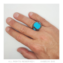 BA0365 BOBIJOO Jewelry Signet Ring Biker 3 Turquoise Maya 21mm
