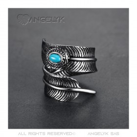 Chevalière Bague Biker Indien Plume Turquoise USA bobijoo