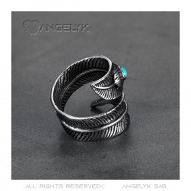 Chevalière Bague Biker Indien Plume Turquoise USA bobijoo