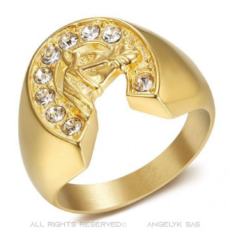 BA0369 BOBIJOO Jewelry Anillo de Sello Acero Oro Herradura Diamantes Elvis