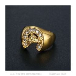 BA0369 BOBIJOO Anello con sigillo di gioielli in acciaio con diamanti Elvis a ferro di cavallo in oro