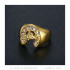 BA0369 BOBIJOO Jewelry Anillo de Sello Acero Oro Herradura Diamantes Elvis