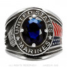 Chevalière Bague Militaire Marines USA Acier Argent Bleu bobijoo