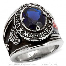 BA0371 BOBIJOO Gioielli Anello con Sigillo della Marina Militare USA Steel Blu Argento