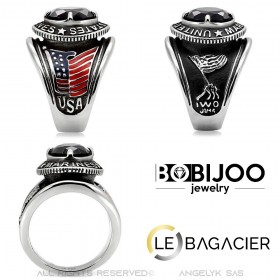 BA0371 BOBIJOO Gioielli Anello con Sigillo della Marina Militare USA Steel Blu Argento