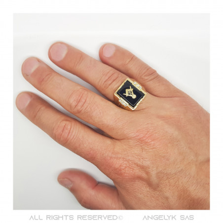 BA0372 BOBIJOO Jewelry Siegelring Ring Freimaurer-Cabochon Schwarzes Gold