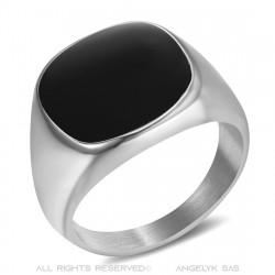 BA0014 BOBIJOO Jewelry Ring Signet ring Cabochon Steel Silver e-Mail
