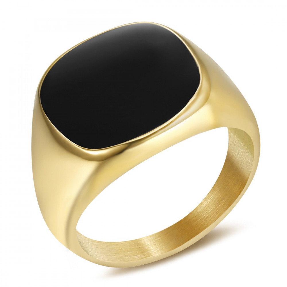 BA0015 BOBIJOO Jewelry Ring Siegelring Cabochon Stahl, Gold, Email