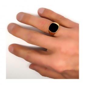 BA0015 BOBIJOO Jewelry Ring Siegelring Cabochon Stahl, Gold, Email