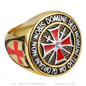 BA0016 BOBIJOO Jewelry Ring Siegelring Templer-Orden Gold Ende Rot-Kreuz-Stahl