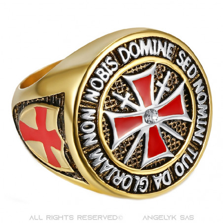 BA0016 BOBIJOO Jewelry Ring Siegelring Templer-Orden Gold Ende Rot-Kreuz-Stahl