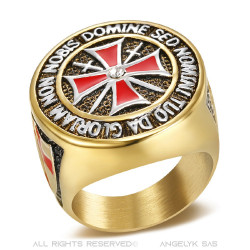 BA0016 BOBIJOO Gioielli Anello anello con Sigillo dell'Ordine Templare, Dorato, Oro Fine della Croce Rossa in Acciaio