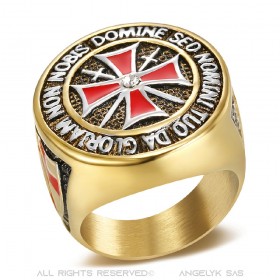 BA0016 BOBIJOO Jewelry Ring Knight Order Templar Gilt Gold End Red Cross Steel