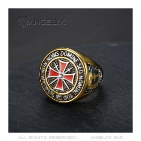 BA0016 BOBIJOO Jewelry Ring Knight Order Templar Gilt Gold End Red Cross Steel