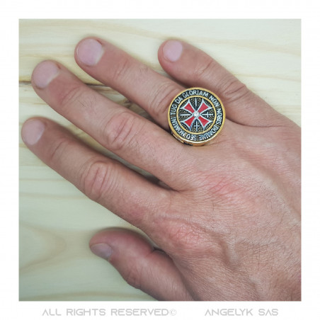 BA0016 BOBIJOO Gioielli Anello anello con Sigillo dell'Ordine Templare, Dorato, Oro Fine della Croce Rossa in Acciaio