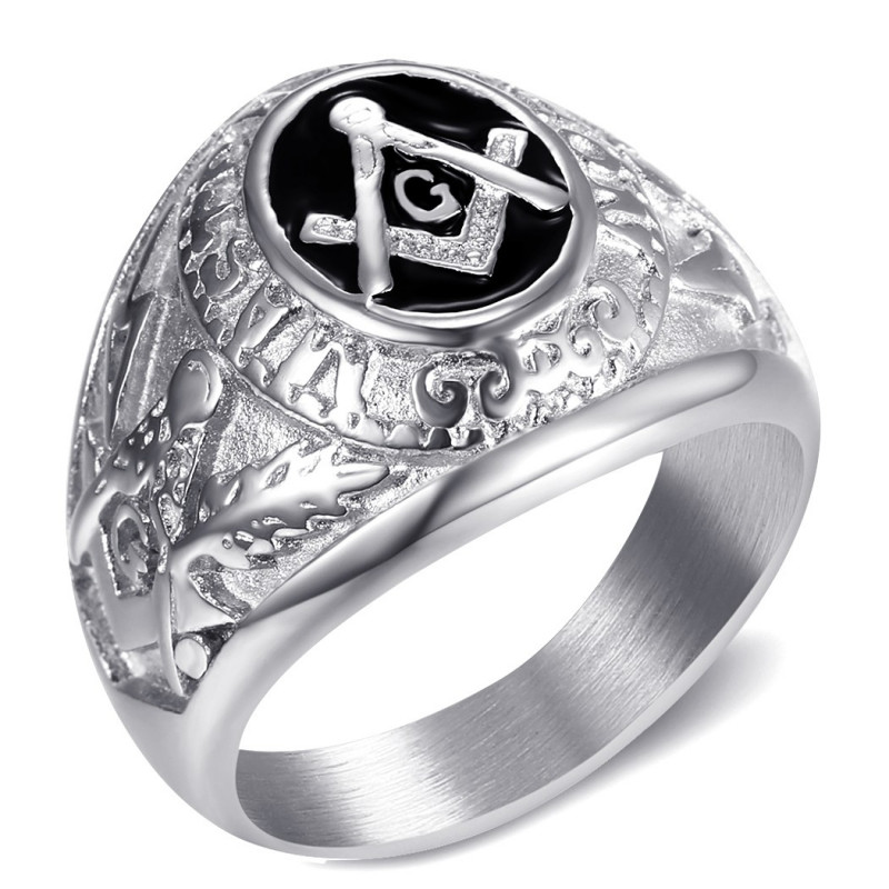 BA0021 BOBIJOO Jewelry Signet Ring freemason Master Black Silver Steel BA0021 BOBIJOO Jewelry Signet Ring freemason Master Black Silver Steel
