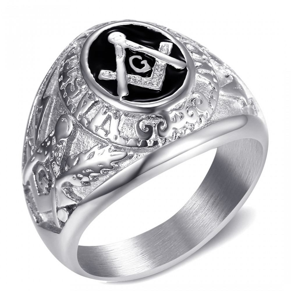 BA0021 BOBIJOO Jewelry Siegelring Ring Freimaurer-Meister Schwarz Silber Edelstahl