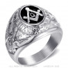 BA0021 BOBIJOO Jewelry Signet Ring freemason Master Black Silver Steel