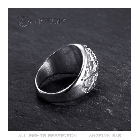 BA0021 BOBIJOO Jewelry Signet Ring freemason Master Black Silver Steel