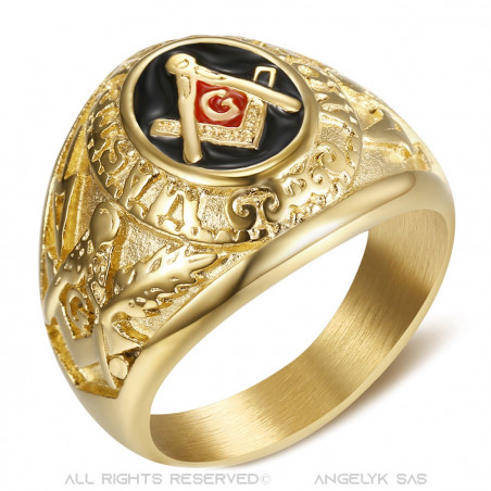 BA0022 BOBIJOO Jewelry Signet Ring freemason Master Black Red Gold Steel