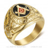 BA0022 BOBIJOO Jewelry Siegelring Ring Freimaurer-Meister Schwarz-Rot-Gold Stahl