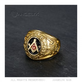 BA0022 BOBIJOO Jewelry Siegelring Ring Freimaurer-Meister Schwarz-Rot-Gold Stahl