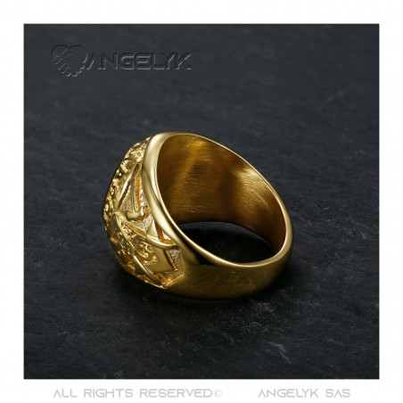 BA0022 BOBIJOO Jewelry Signet Ring freemason Master Black Red Gold Steel