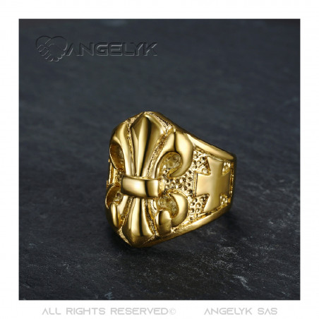 BA0024 BOBIJOO Jewelry Anillo Anillo anillo de Fleur-de-Lys de Acero de Oro de los Templarios
