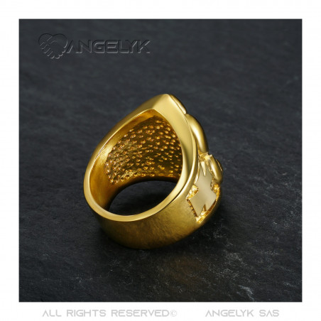 BA0024 BOBIJOO Jewelry Ring Signet ring Fleur-de-Lys Steel Gold Templar