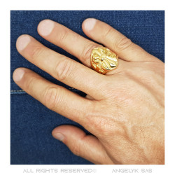 BA0024 BOBIJOO Jewelry Ring Siegelring Fleur de Lys Edelstahl Gold Templer-ein