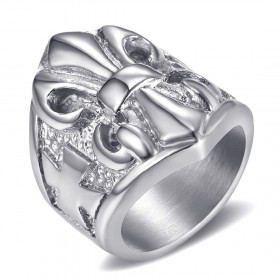 Bague Chevalière Fleur de Lys Acier Argent Templier bobijoo