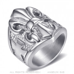 BA0196 BOBIJOO Jewelry Ring Siegelring Fleur de Lys Silber Stahl Templer-ein