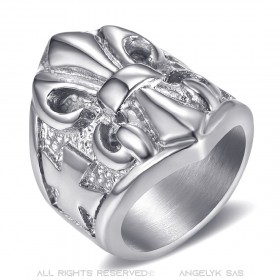 BA0196 BOBIJOO Jewelry Anillo Anillo anillo de Fleur-de-Lys de Plata de Acero Templarios