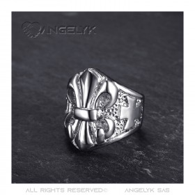 BA0196 BOBIJOO Jewelry Anillo Anillo anillo de Fleur-de-Lys de Plata de Acero Templarios