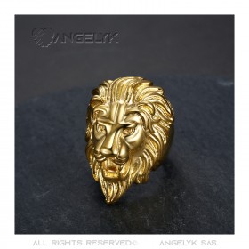 BA0208 BOBIJOO Jewelry Ring Signet ring Lion Head Gold-Plated Steel Man