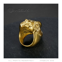 BA0208 BOBIJOO Jewelry Ring Signet ring Lion Head Gold-Plated Steel Man