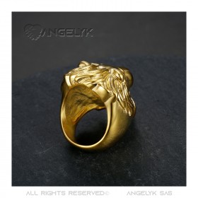 Bague Chevalière Tête de Lion Acier Plaqué Or Homme bobijoo