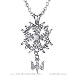 PE0155S BOBIJOO Jewelry Cross pendant Huguenot Protestant South Steel 316L + Chain