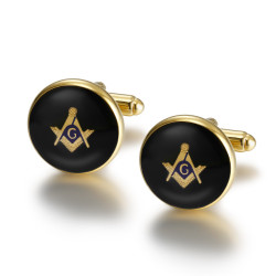 BM0017 BOBIJOO Jewelry Cufflinks masonic Round Black Gold Blue