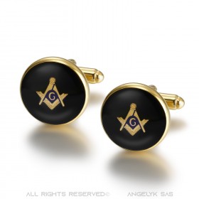 BM0017 BOBIJOO Jewelry Cufflinks masonic Round Black Gold Blue