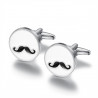 Boutons de Manchette Rond Email Blanc Moustache bobijoo