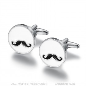 BM0039 BOBIJOO Jewelry Cufflinks, Round Blank Email to Moustache